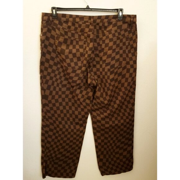 H&M Brown Checkered Denim Slit Hem Jean Pants Size XXL EUC - Picture 4 of 9
